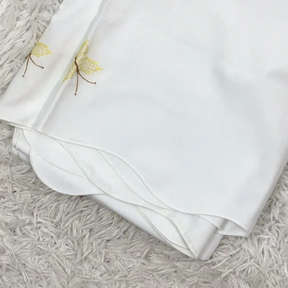 Hand cross stitched rectangle birds and butterflies tablecloth